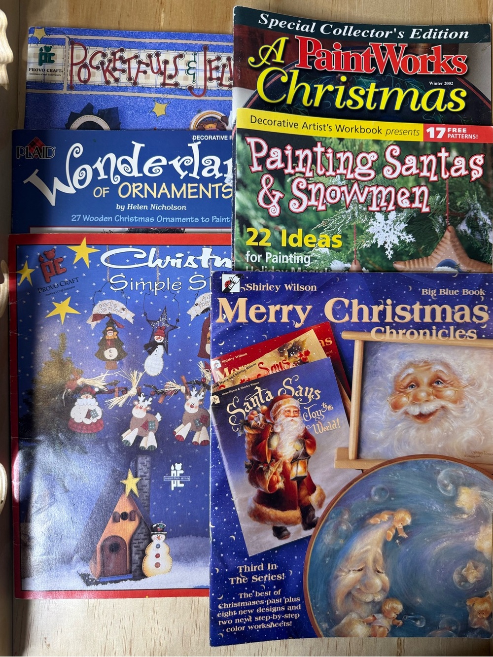 Lot of 6 Vintage Christmas Painting & Ornament Books - Santa & Snowmen Art